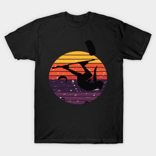 Kitesurfer Somersaulting Black Silhouette Retro Sunset T-Shirt